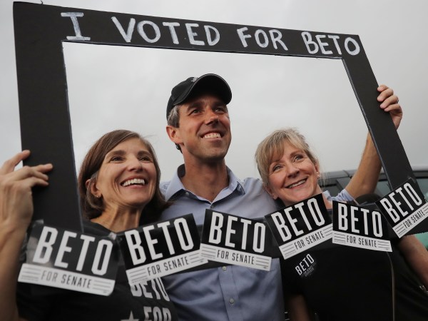 SAN ANTONIO, TEXAS - OCTOBER 31: U.S. Senate candidate Rep. Beto O'Rourke (D-TX) poses for photographs with supporters during a campaign rally at Gilbert Garza Park October 31, 2018 in San Antonio, Texas. With less than a week before Election Day, O'Rourke is driving across the state in his race against incumbent Sen. Ted Cruz (R-TX). (Photo by Chip Somodevilla/Getty Images)