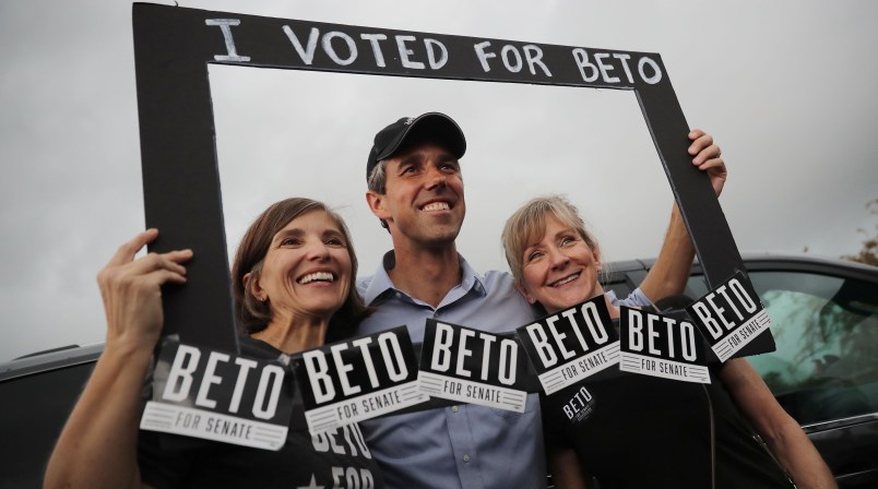SAN ANTONIO, TEXAS - OCTOBER 31: U.S. Senate candidate Rep. Beto O'Rourke (D-TX) poses for photographs with supporters during a campaign rally at Gilbert Garza Park October 31, 2018 in San Antonio, Texas. With less than a week before Election Day, O'Rourke is driving across the state in his race against incumbent Sen. Ted Cruz (R-TX). (Photo by Chip Somodevilla/Getty Images)
