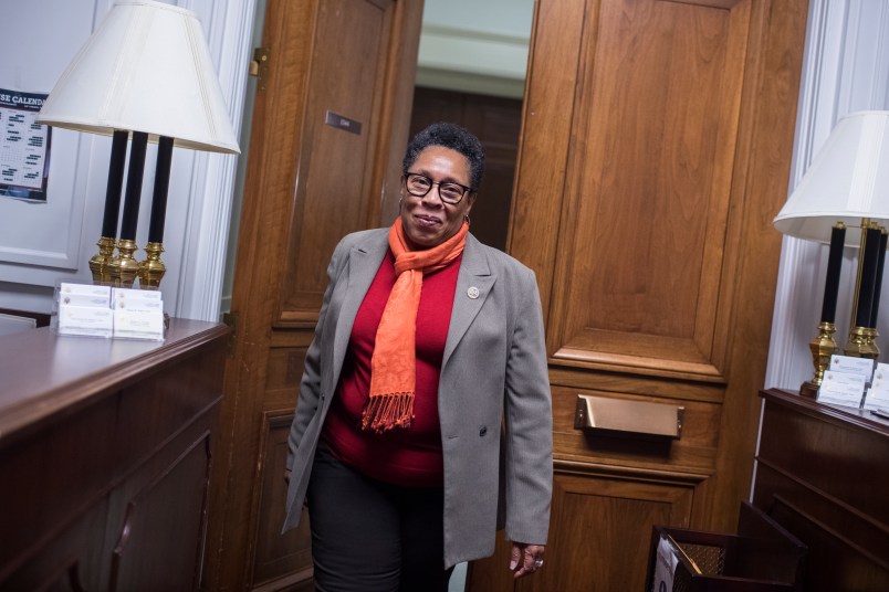 UNITED STATES - NOVEMBER 16: Rep. Marcia Fudge, D-Ohio, walks into her Rayburn Building office after talking with reporters about her possible run for House speaker on November 16, 2018. (Photo By Tom Williams/CQ Roll Call)