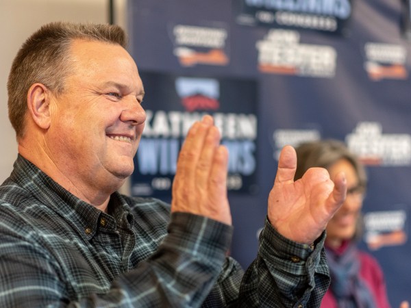 LIVINGSTON, MT - NOVEMBER 02: Montana Democrat Senator Jon Tester who his defending his senate seat from Republican Matt Rosendale campaigns with Democrat Kathleen Williams who is running against Republican Greg Gianforte for Montana's lone house seat on November 2, 2018 in Livingston, Montana. (Photo by William Campbell/Corbis via Getty Images)