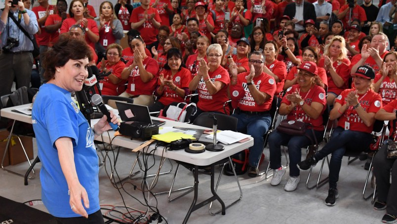 LAS VEGAS, NEVADA - NOVEMBER 05:  U.S. Rep. and U.S. Senate candidate Jacky Rosen (D-NV) speaks at a rally with union members at a canvass launch at the Culinary Workers Union Hall Local 226 on November 5, 2018 in Las Vegas, Nevada. Rosen is trying to unseat Republican Dean Heller in a tight Senate race.  (Photo by Ethan Miller/Getty Images)