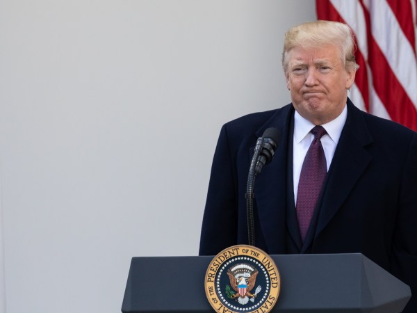 U.S. President Donald Trump speaks before pardoning the National Thanksgiving Turkey, ‘Peas,’ in the Rose Garden at the White House, in Washington, DC., on Tuesday November 20, 2018. Following the presidential pardon, Peas will join Carrots, the other pardoned turkey, at Virginia Tech’s "Gobblers Rest" exhibit in Blacksburg, Virginia.(Photo by Cheriss May/NurPhoto)