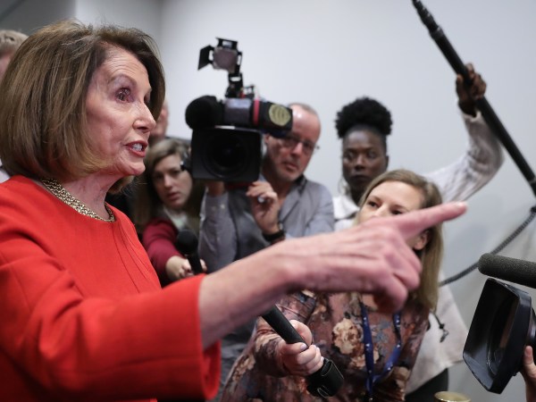 WASHINGTON, DC - NOVEMBER 14: House Minority Leader Nancy Pelosi (D-CA) talks to journalists before heading into a Democratic caucus meeting in the U.S. Capitol Visitors Center November 14, 2018 in Washington, DC. Democrats gained 33 seats in the House of Representatives in the midterm elections so far and appear on track to gain between 35 and 40 once all the counting is complete, putting them in control of the chamber in 2019. (Photo by Chip Somodevilla/Getty Images)