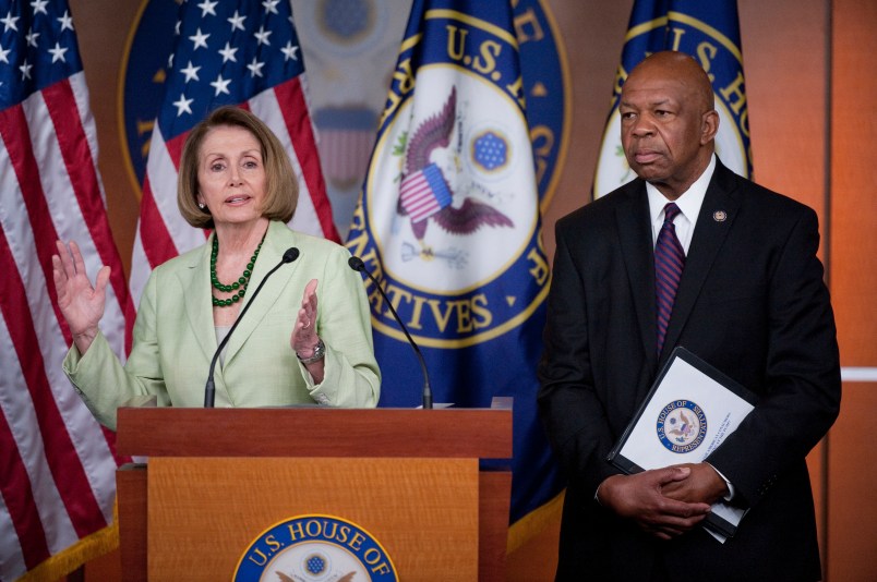 UNITED STATES – MAY 26: House Minority Leader Nancy Pelosi, D-Calif., holds her weekly news conference with Rep. Elijah Cummings, D-Md., on Thursday, May 26, 2011, to discuss gas prices and Medicare. (Photo By Bill Clark/Roll Call)