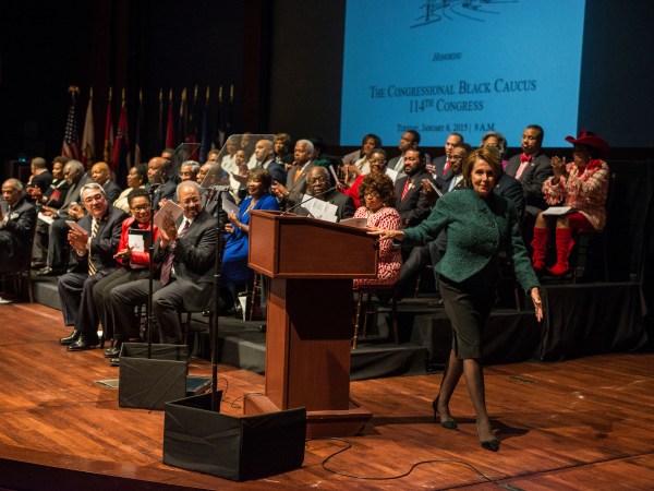 WASHINGTON, DC - JANUARY 6: Minority Leader Nancy Pelosi (D-CA) walks off stage after speaking at the Congressional Black Caucus swearing-in ceremony at the U.S. Capitol on January 6, 2015 in Washington, D.C.  The Congressional Black Caucus Foundation hosts a ceremonial swearing-in event for current and newly-elected members of the114th Congress.  (Photo by Gabriella Demczuk/Getty Images)