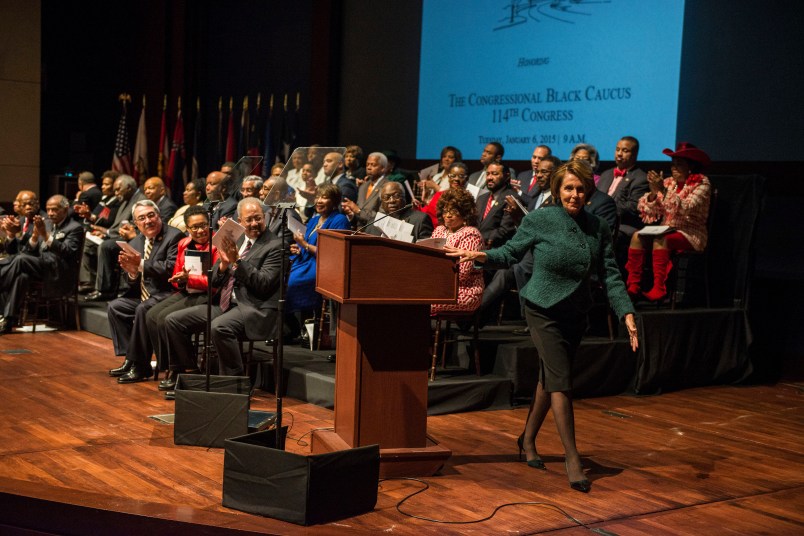 WASHINGTON, DC - JANUARY 6: Minority Leader Nancy Pelosi (D-CA) walks off stage after speaking at the Congressional Black Caucus swearing-in ceremony at the U.S. Capitol on January 6, 2015 in Washington, D.C.  The Congressional Black Caucus Foundation hosts a ceremonial swearing-in event for current and newly-elected members of the114th Congress.  (Photo by Gabriella Demczuk/Getty Images)