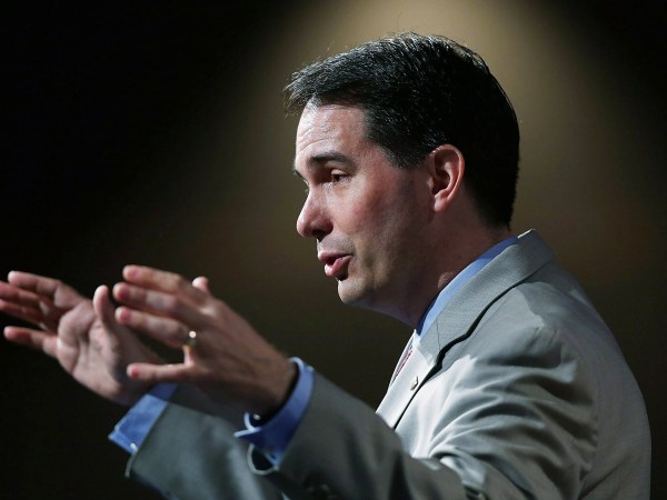 ORLANDO, FL - JUNE 02:  Wisconsin Governor Scott Walker and possible Republican presidential candidate speaks during the Rick ScottÕs Economic Growth Summit held at the DisneyÕs Yacht and Beach Club Convention Center on June 2, 2015 in Orlando, Florida. Many of the leading Republican presidential candidates are scheduled to speak during the event.  (Photo by Joe Raedle/Getty Images)