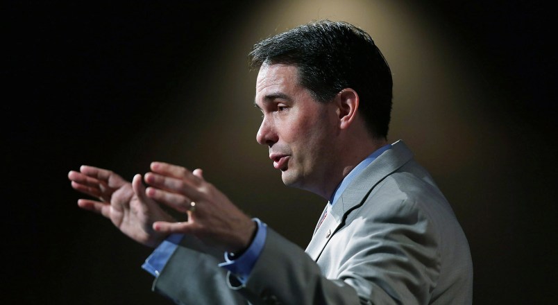 ORLANDO, FL - JUNE 02:  Wisconsin Governor Scott Walker and possible Republican presidential candidate speaks during the Rick ScottÕs Economic Growth Summit held at the DisneyÕs Yacht and Beach Club Convention Center on June 2, 2015 in Orlando, Florida. Many of the leading Republican presidential candidates are scheduled to speak during the event.  (Photo by Joe Raedle/Getty Images)