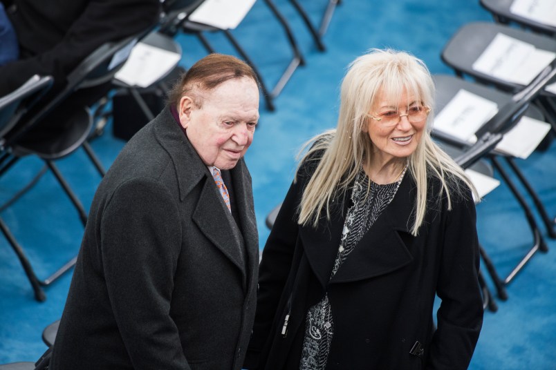UNITED STATES - JANUARY 20: Sheldon and Miriam Adelson wait for Donald J. Trump to be sworn in as the 45th President of the United States on the West Front of the Capitol , January 20, 2017. (Photo By Tom Williams/CQ Roll Call)