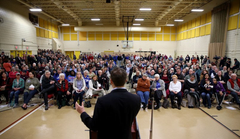 Lynn, MA- April 08, 2017: Congressman Seth Moulton answers a question during a public town hall meeting at North Shore Community College in Lynn, MA on April 08, 2017. (Globe staff photo / Craig F. Walker) section: metro reporter: