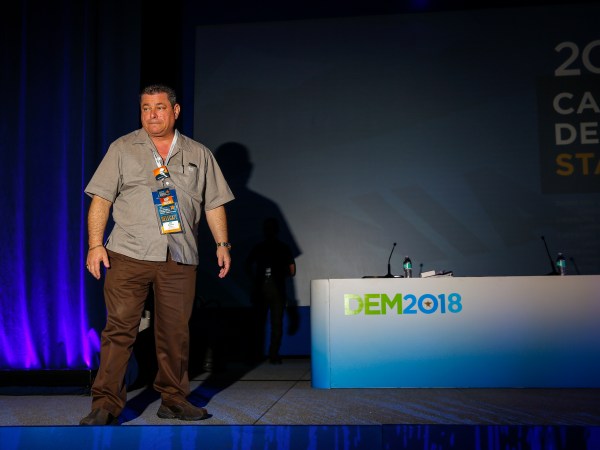 SACRAMENTO, CA--MAY 21, 2017--Newly elected California Democratic Party Chairman, Eric Bauman, takes the stage at the start of the final day of the California Democratic State Convention, at the Convention Center in downtown Sacramento, CA., May 21, 2017.  (Jay L. Clendenin / Los Angeles Times)
