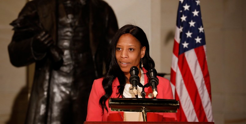 WASHINGTON, DC - FEBRUARY 14: Rep. Mia Love (R-UT) speaks at an event honoring the bicentennial of Frederick Douglass' birth on Capitol Hill on February 14, 2018 in Washington, DC. Douglass, born into slavery, rose to become one of the leading social reformers of his time.(Photo by Aaron P. Bernstein/Getty Images)