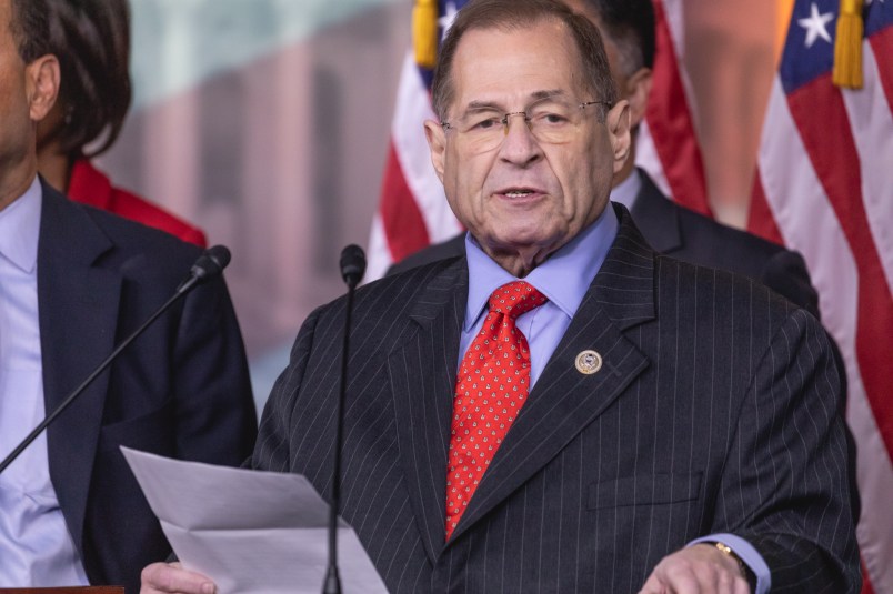 Judiciary Committee Ranking Member Jerrold Nadler of New York speaks, standing with Democratic members of the Judiciary Committee, during a press conference on Capitol Hill to introduce Bill H.R. 5476, the “Special Counsel Independence and Integrity Protection Act”. On Thursday, April 12, 2018 in Washington DC, United States. (Photo by Cheriss May/NurPhoto)