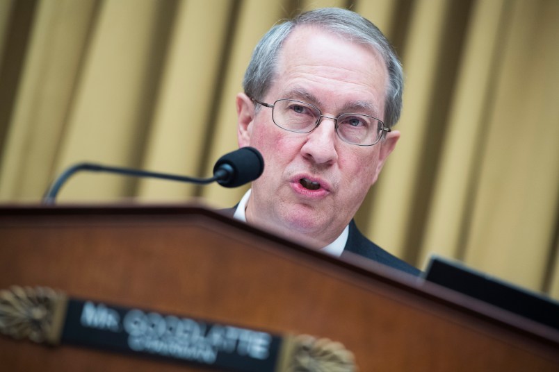 UNITED STATES - MAY 17: Chairman Bob Goodlatte, R-Va., conducts a House Judiciary Committee mark up of the POLICE Act of 2017 in Rayburn Building on May 17, 2018. (Photo By Tom Williams/CQ Roll Call)