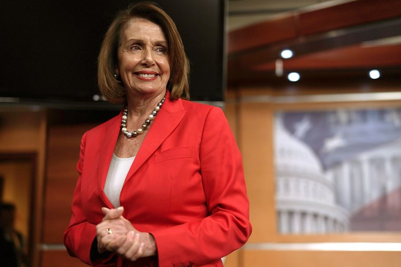 WASHINGTON, DC - JUNE 07:  U.S. House Minority Leader Rep. Nancy Pelosi (D-CA) leaves after a weekly news conference June 7, 2018 on Capitol Hill in Washington, DC. Pelosi held her weekly news conference to answer questions from members of the media.  (Photo by Alex Wong/Getty Images)