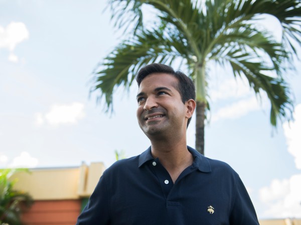 UNITED STATES - NOVEMBER 3: Rep. Carlos Curbelo, R-Fla., Florida’s 26th Congressional District, talks with voters at Greenglade Elementary School polling place on Election Day in Kendale, Fla., on November 6, 2018. (Photo By Tom Williams/CQ Roll Call)