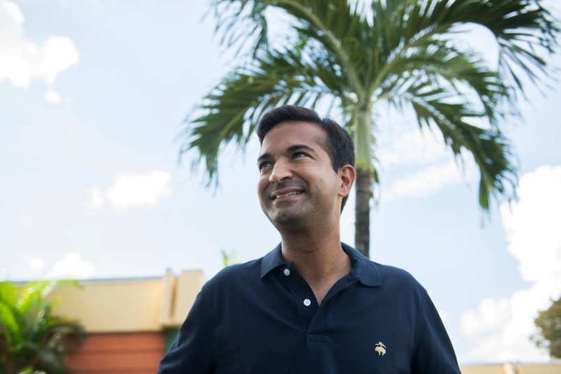 UNITED STATES - NOVEMBER 3: Rep. Carlos Curbelo, R-Fla., Florida’s 26th Congressional District, talks with voters at Greenglade Elementary School polling place on Election Day in Kendale, Fla., on November 6, 2018. (Photo By Tom Williams/CQ Roll Call)