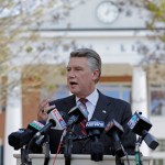 Mark Harris speaks to the media during a news conference in Matthews, N.C., Wednesday, Nov. 7, 2018. Harris is leading Dan McCready for the 9th congressional district in a race that is still too close to call. (AP Photo/Chuck Burton)