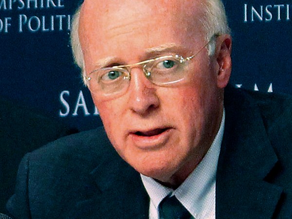 New Hampshire Secretary of State Bill Gardner, right, introduces one of the speakers at a meeting of the Presidential Advisory Commission on Election Integrity on Tuesday, Sept. 12, 2017 in Manchester, NH. Kansas Secretary of State Kris Kobach, center, and former Ohio Secretary of State Ken Blackwell, left, also attend. Gardner opened the meeting by defending his participation and the panel's existence, saying it hasn't yet reached any conclusion. (AP Photo/Holly Ramer)