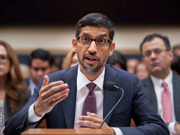 Google CEO Sundar Pichai appears before the House Judiciary Committee to be questioned about the internet giant's privacy security and data collection, on Capitol Hill in Washington, Tuesday, Dec. 11, 2018. Pichai angered members of a Senate panel in September by declining their invitation to testify about foreign governments' manipulation of online services to sway U.S. political elections. (AP Photo/J. Scott Applewhite)