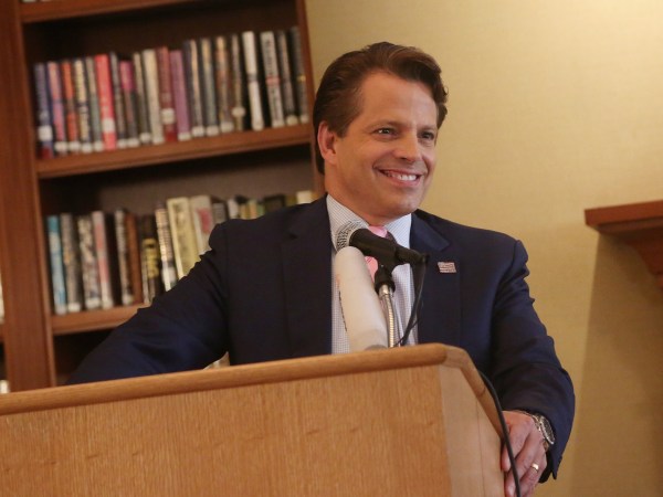NEW YORK, NY - AUGUST 22:  Anthony Scaramucci poses at "The 1st Annual Trump Family Special" Off-Broadway Press Conference at The Princeton Club of New York on August 22, 2018 in New York City.  (Photo by Bruce Glikas/Bruce Glikas/Getty Images) *** Local Caption *** Gina Gershon; Anthony Scaramucci