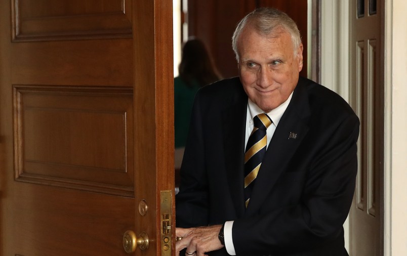 WASHINGTON, DC - SEPTEMBER 25: Sen Jon Kyl (R-AZ) departs the weekly Republican policy luncheon on September 25, 2018 in Washington, DC. Following the luncheon, Senate Majority Leader Mitch McConnell was questioned exclusively about the pending hearing featuring Supreme Court nominee Brett Kavanaugh and Christine Blasey Ford during the brief press conference.   (Photo by Win McNamee/Getty Images)