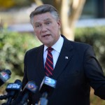 Republican NC-9th District Congressional candidate Mark Harris answers questions at a news conference at the Matthews Town Hall on Wednesday, Nov. 7, 2018, in Matthews, N.C. Harris declared victory over Democrat Dan McCready early Wednesday morning and McCready later conceded. (David T. Foster III/Charlotte Observer/TNS)