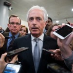UNITED STATES - DECEMBER 6: Sen. Bob Corker, R-Tenn., talks with reporters in the Senate subway on December 6, 2018. (Photo By Tom Williams/CQ Roll Call)