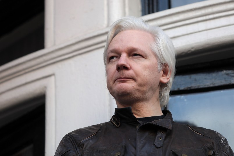at Embassy Of Ecuador on May 19, 2017 in London, England.  Julian Assange, founder of the Wikileaks website that published US Government secrets, has been wanted in Sweden on charges of rape since 2012.  He sought asylum in the Ecuadorian Embassy in London and today police have said he will still face arrest if he leaves.