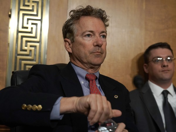 WASHINGTON, DC - APRIL 23:  U.S. Sen. Rand Paul (R-KY) waits for the beginning of a Senate Foreign Relations Committee meeting April 23, 2018 on Capitol Hill in Washington, DC. The committee is scheduled to vote on the nomination of CIA Director Mike Pompeo to be the next Secretary of State.  (Photo by Alex Wong/Getty Images)