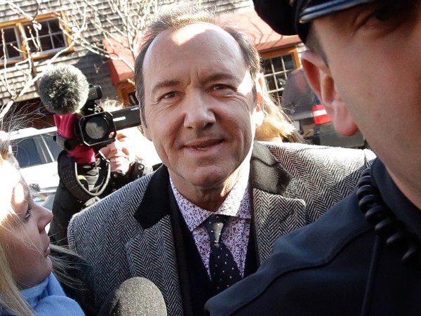 Actor Kevin Spacey arrives at district court on Monday, Jan. 7, 2019, in Nantucket, Mass., to be arraigned on a charge of indecent assault and battery. The Oscar-winning actor is accused of groping the teenage son of a former Boston TV anchor in 2016 in the crowded bar at the Club Car in Nantucket. (AP Photo/Steven Senne)