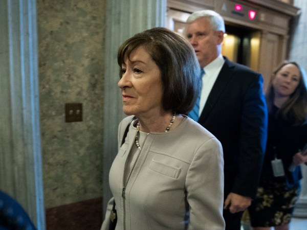 WASHINGTON, DC - OCTOBER 5: Sen. Susan Collins (R-ME) walks to the Senate floor for a cloture vote on the nomination of Supreme Court Judge Brett Kavanaugh to the U.S. Supreme Court, at the U.S. Capitol, October 5, 2018 in Washington, DC. The Senate voted 51-49 in a procedural vote to advance the nomination of Judge Brett Kavanaugh to the U.S. Supreme Court. (Photo by Drew Angerer/Getty Images)