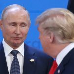BUENOS AIRES, ARGENTINA - NOVEMBER,30 (RUSSIA OUT) U.S. President Donald Trump (R) looks on Russian President Vladimir Putin (L) during the welcoming ceremony prior to the G20 Summit's Plenary Meeting in Buenos Aires, Argentina, November,30,2018. U.S.Preisident Donald Trump has cancelled his meeting with Vladimir Putin at the G20 Summit in Argentina planned on Saturday. (Photo by Mikhail Svetlov/Getty Image