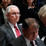 Former Attorney General Jeff Sessions listens during the State Funeral for former President George H.W. Bush at the National Cathedral, Wednesday, Dec. 5, 2018, in Washington. (AP Photo/Alex Brandon, Pool)