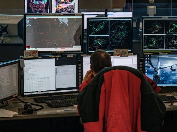WARRENTON, VIRGINIA - NOVEMBER 16: Traffic Management Specialists monitor airline traffic at the Air Traffic Control System Command Center on Friday, November 16, 2018 in Warrenton, Virginia. The facility balances air traffic demand with system capacity in the National Airspace System and is a part of the Federal Aviation Administration (FAA) air traffic control system. (Photo by Pete Marovich For The Washington Post)