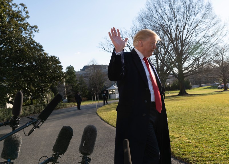 January 6, 2019 - Washington, DC, United States: United States President Donald J. Trump speaks to the media as he departs the White House headed to Camp David.(Chris Kleponis / Polaris)