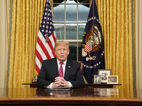 U.S. President Donald Trump delivers a televised address to the nation from his desk in the Oval Office about immigration and the southern U.S. border on the 18th day of a partial government shutdown at the White House in Washington, U.S., January 8, 2019. REUTERS/Carlos Barria
