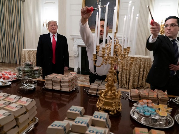 January 14, 2019 - Washington, DC, United States President Donald J. Trump presents fast food to be served to the Clemson Tigers to celebrate their Championship at the White House. (Chris Kleponis / Polaris)