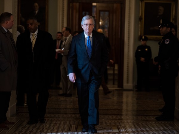 UNITED STATES - JANUARY 15: Senate Majority Leader Mitch McConnell, R-Ky., is seen the Capitol after the Senate Policy luncheons in the Capitol on Tuesday, January 15, 2019. (Photo By Tom Williams/CQ Roll Call)
