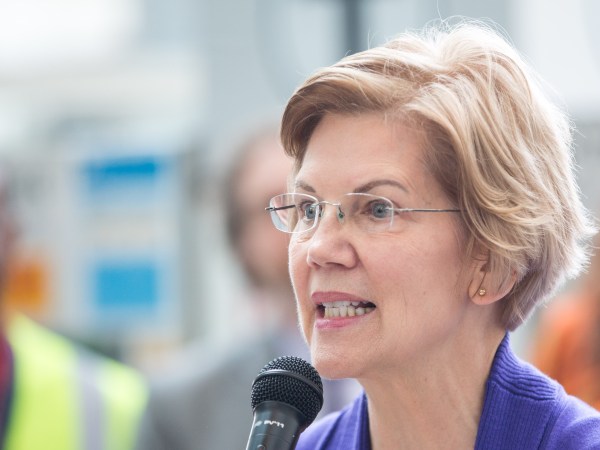 BOSTON, MA - JANUARY 21:  Sen. Elizabeth Warren (D-MA), speaks during a rally for airport workers affected by the government shutdown at Boston Logan International Airport on January 21, 2019 in Boston, Massachusetts.  As the partial government shutdown enters its fifth week, the stalemate between President Donald Trump and congressional Democrats continues as they cannot come to a bipartisan solution on border security.  (Photo by Scott Eisen/Getty Images)