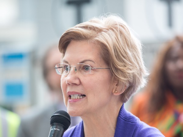 BOSTON, MA - JANUARY 21:  Sen. Elizabeth Warren (D-MA), speaks during a rally for airport workers affected by the government shutdown at Boston Logan International Airport on January 21, 2019 in Boston, Massachusetts.  As the partial government shutdown enters its fifth week, the stalemate between President Donald Trump and congressional Democrats continues as they cannot come to a bipartisan solution on border security.  (Photo by Scott Eisen/Getty Images)