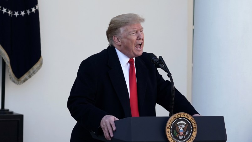WASHINGTON, DC - JANUARY 25: U.S. President Donald Trump speaks during a press event in the Rose Garden of the White House on January 25, 2019 in Washington, DC. The White House announced they've reached a deal with Congress to end the shutdown and open the federal government for three weeks to give time to work out a larger immigration and border security deal. (Photo by Alex Wong/Getty Images)