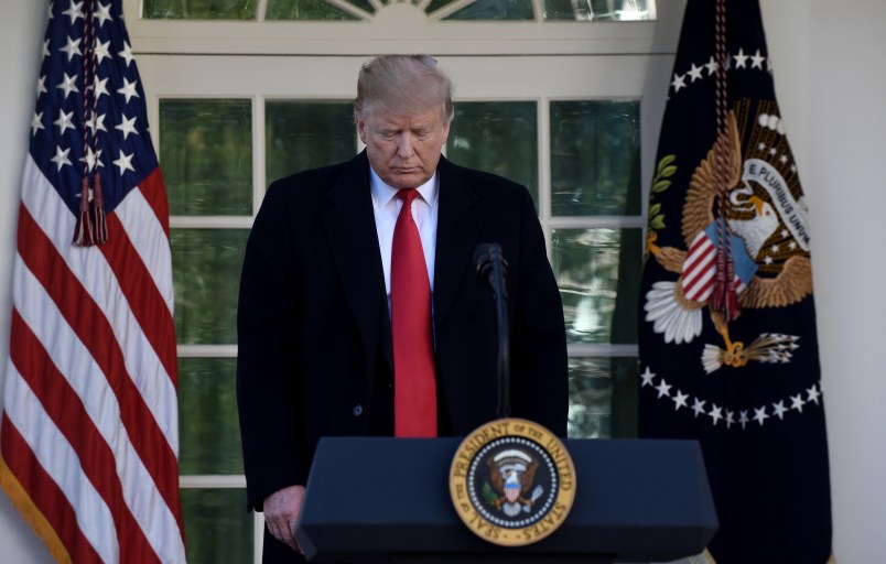 President Donald Trump makes his way to the podium to annonce that a deal has been reached to reopen the government through Feb. 15 during an event in the Rose Garden of the White House January 25, 2019 in Washington, DC.Photo by Olivier Douliery/ Abaca Press