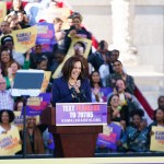 OAKLAND, CA - JANUARY 27: U.S. Senator Kamala Harris (D-CA) waves to her supporters during her Presidential campaign launch rally in Frank H. Ogawa Plaza on January 27, 2019, in Oakland, California. Twenty thousand people turned out to see the Oakland native launch her presidential campaign in front of Oakland City Hall. (Photo by Mason Trinca/Getty Images)