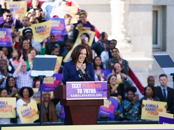 OAKLAND, CA - JANUARY 27: U.S. Senator Kamala Harris (D-CA) waves to her supporters during her Presidential campaign launch rally in Frank H. Ogawa Plaza on January 27, 2019, in Oakland, California. Twenty thousand people turned out to see the Oakland native launch her presidential campaign in front of Oakland City Hall. (Photo by Mason Trinca/Getty Images)