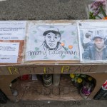 HELL'S KITCHEN, NEW YORK, UNITED STATES - 2017/04/03: A makeshift shrine to Timothy Caughman who was killed in an alleged bias attack by James Harris Jackson on March 20th, 2017 is seen on the Southeast corner of West 36th Street near where Mr. Caughman resided and was slain. (Photo by Albin Lohr-Jones/Pacific Press/LightRocket via Getty Images)