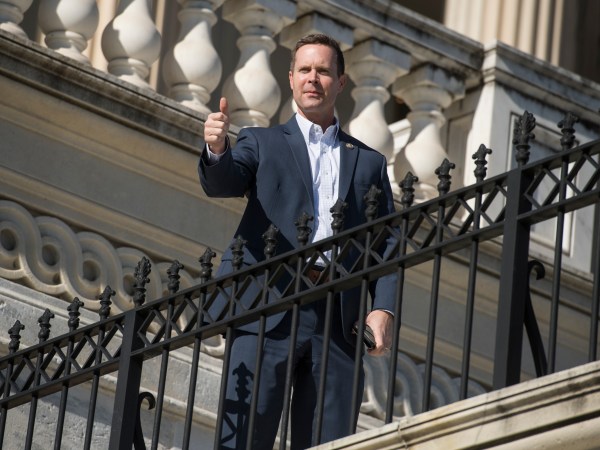 UNITED STATES - JANUARY 19: Rep. Rodney Davis, R-Ill., is seen on the Capitol steps after the House's last scheduled vote as the Senate considers the continuing resolution to fund the government on January 19, 2018. (Photo By Tom Williams/CQ Roll Call)