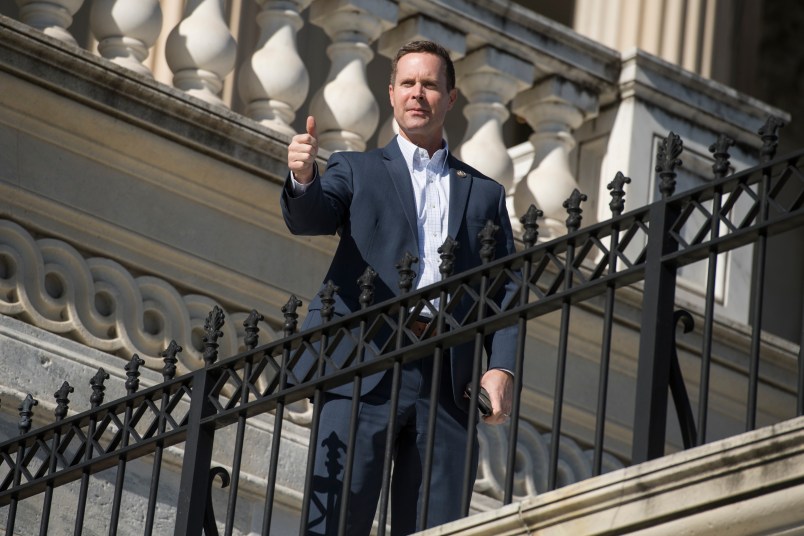 UNITED STATES - JANUARY 19: Rep. Rodney Davis, R-Ill., is seen on the Capitol steps after the House's last scheduled vote as the Senate considers the continuing resolution to fund the government on January 19, 2018. (Photo By Tom Williams/CQ Roll Call)