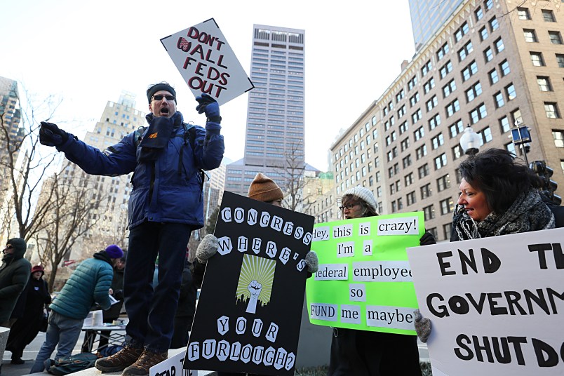 Boston, MA., 01112019, Furloughed federal workers and their supporters held a rally in Post Office Square. Suzanne Kreiter/Globe staff