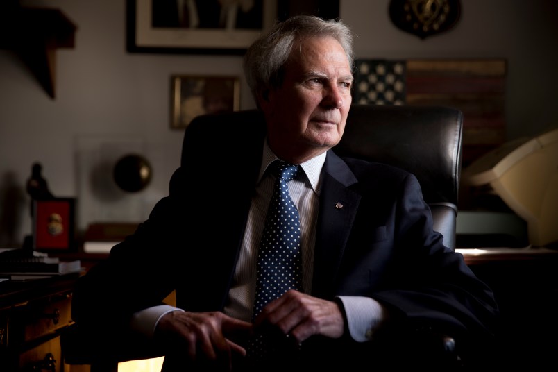 Rep. Walter Jones, R-N.C. poses for a portrait in his office on Capitol Hill, Wednesday, Oct. 25, 2017, in Washington. As President Trump argued about what he said to the family of a soldier killed in Niger, a North Carolina congressman was quietly doing what he's done more than 11,000 times: signing a condolence letter to that family and others. Republican Rep. Walter Jones began signing the letters to families in 2003 as penance for his 2002 vote supporting war in Iraq. (AP Photo/Andrew Harnik)